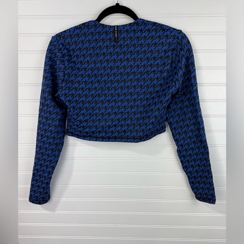 Adam Selman Sport Blue Houndstooth Crop workout long sleeved bra Top. Size Large - Picture 3 of 6